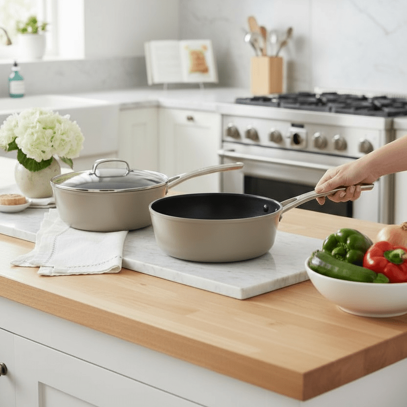 LAURA ASHLEY■①蓋付き鍋■②サラダボウル■2点セット■USED美品 3-Piece Laura Ashley Cookware Set of Cooking Pans Sage Leaf