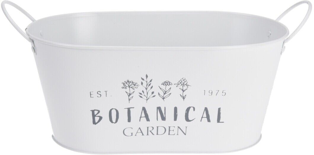 30cm Oval Trough Planter, Vintage White, with Handles - Flower Pot Tub - Cherish Home