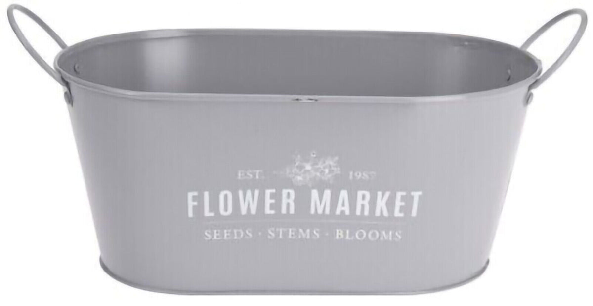 30cm Trough Oval Planter Flower Pots Plant Pot Tub Handles Vintage Grey - Cherish Home