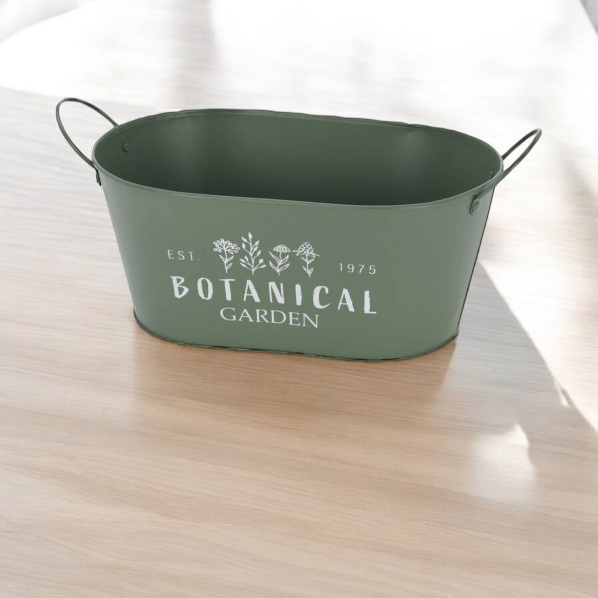 30cm Trough Oval Planter with Handles Vintage Green - Cherish Home