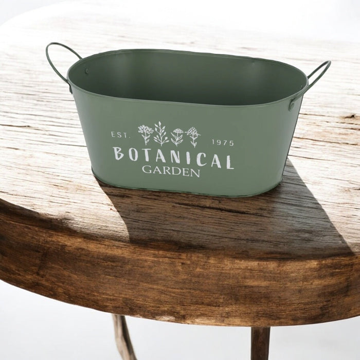 30cm Trough Oval Planter with Handles Vintage Green - Cherish Home