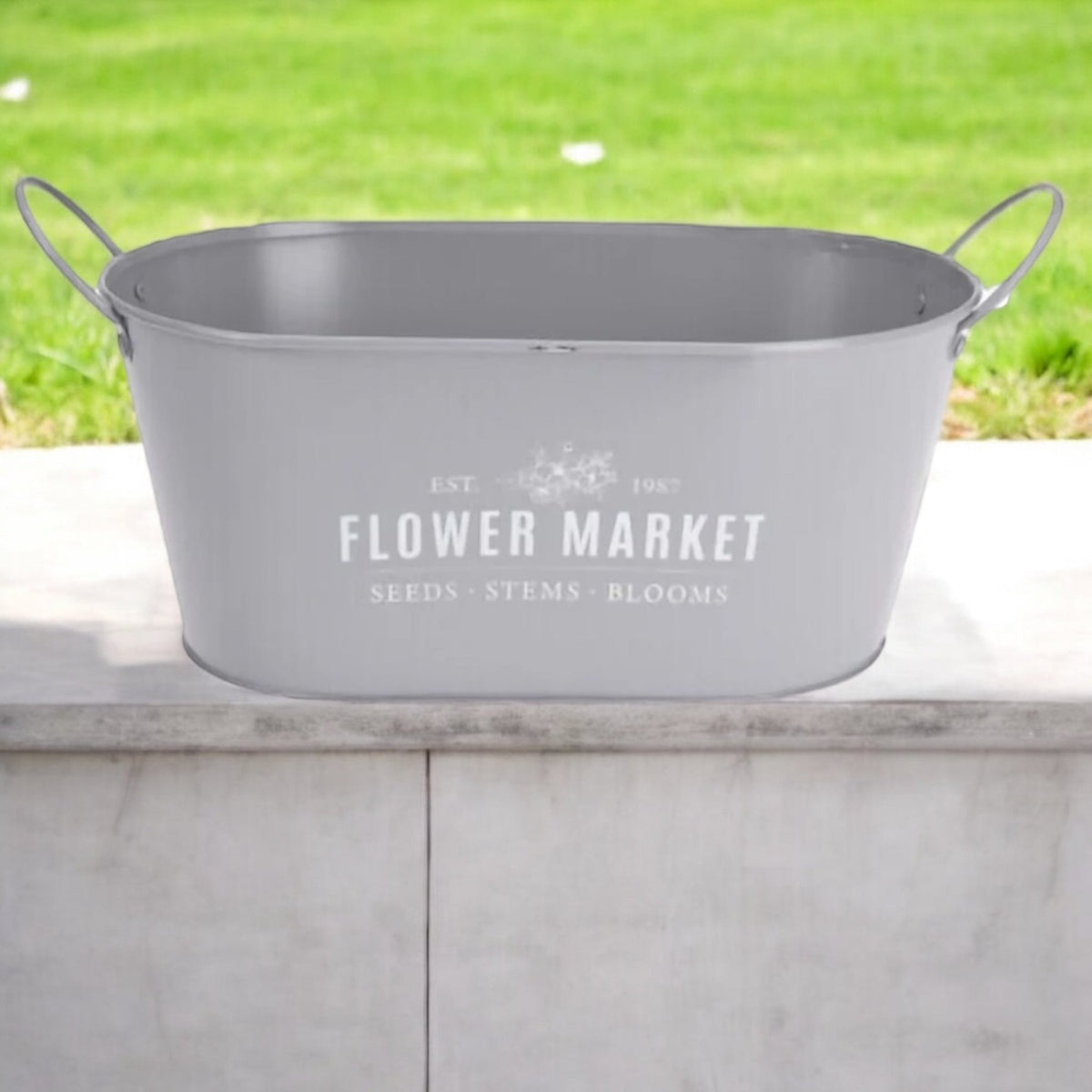 30cm Trough Oval Planter with Handles Vintage Grey - Cherish Home