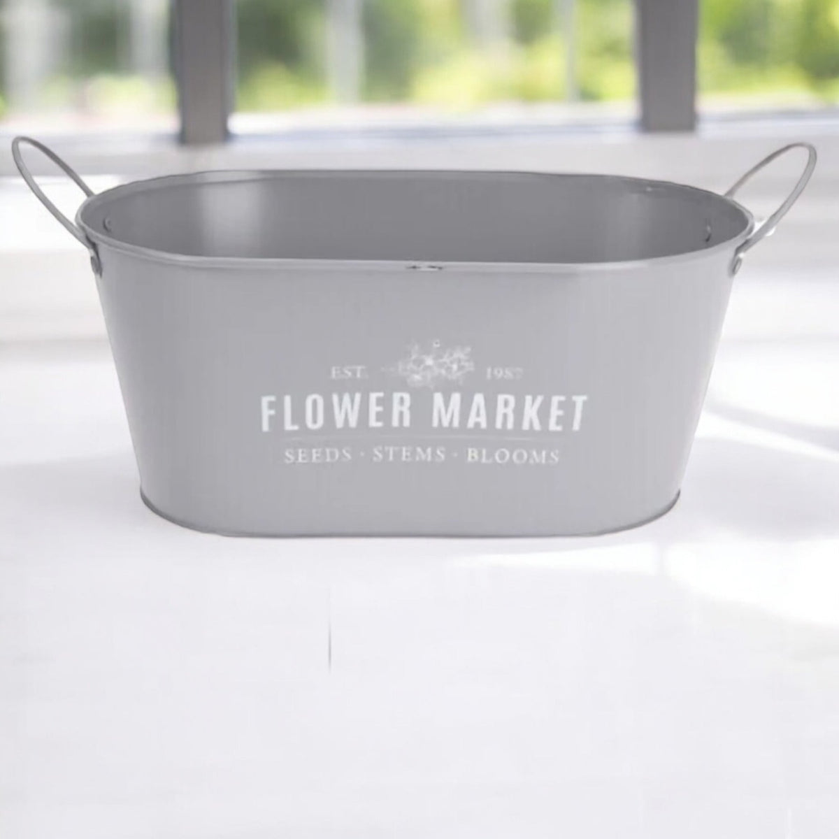30cm Trough Oval Planter with Handles Vintage Grey - Cherish Home