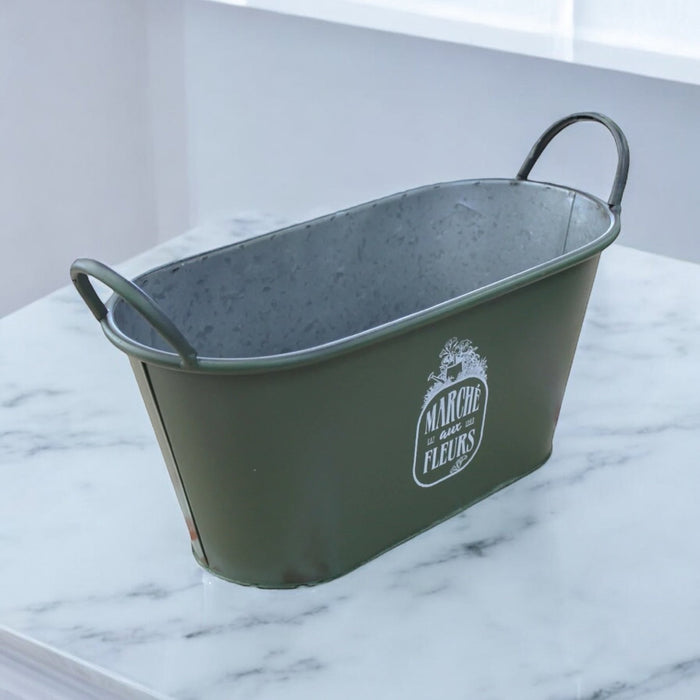 40cm Vintage Green Trough Planter With Handles - Cherish Home