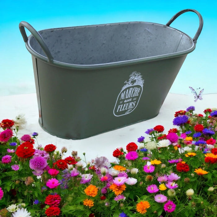 40cm Vintage Green Trough Planter With Handles - Cherish Home