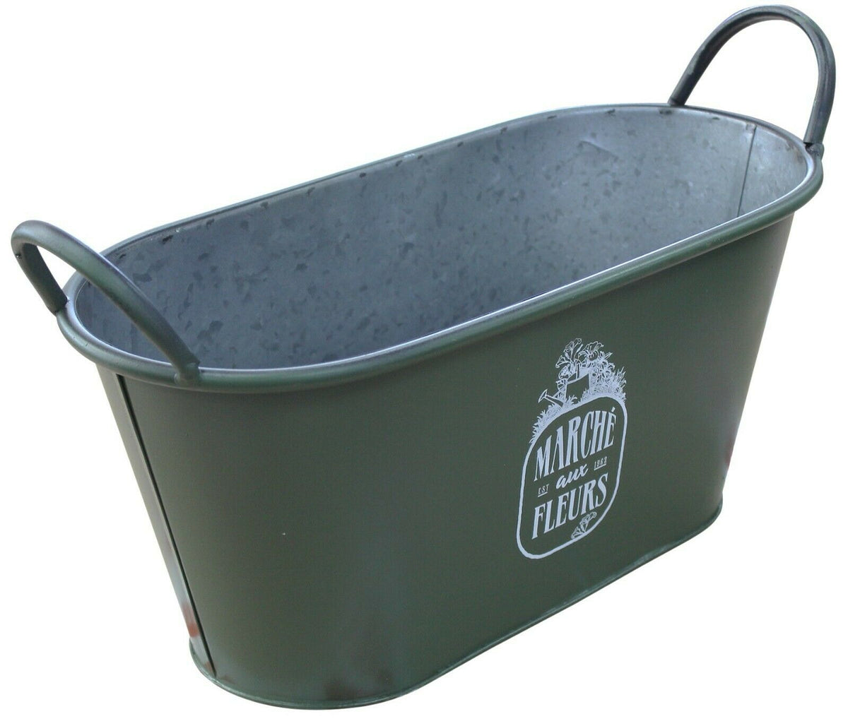 40cm Zinc Trough Planter Flower Pots Plant Pot Tub With Handles Vintage Green - Cherish Home