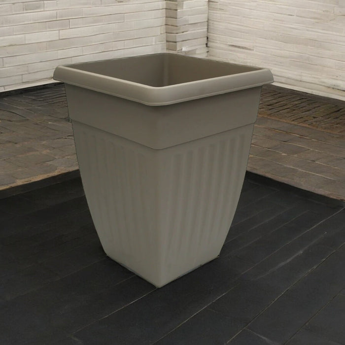 42cm Extra Tall Taupe Plastic Ribbed Square Plant Pot - Cherish Home