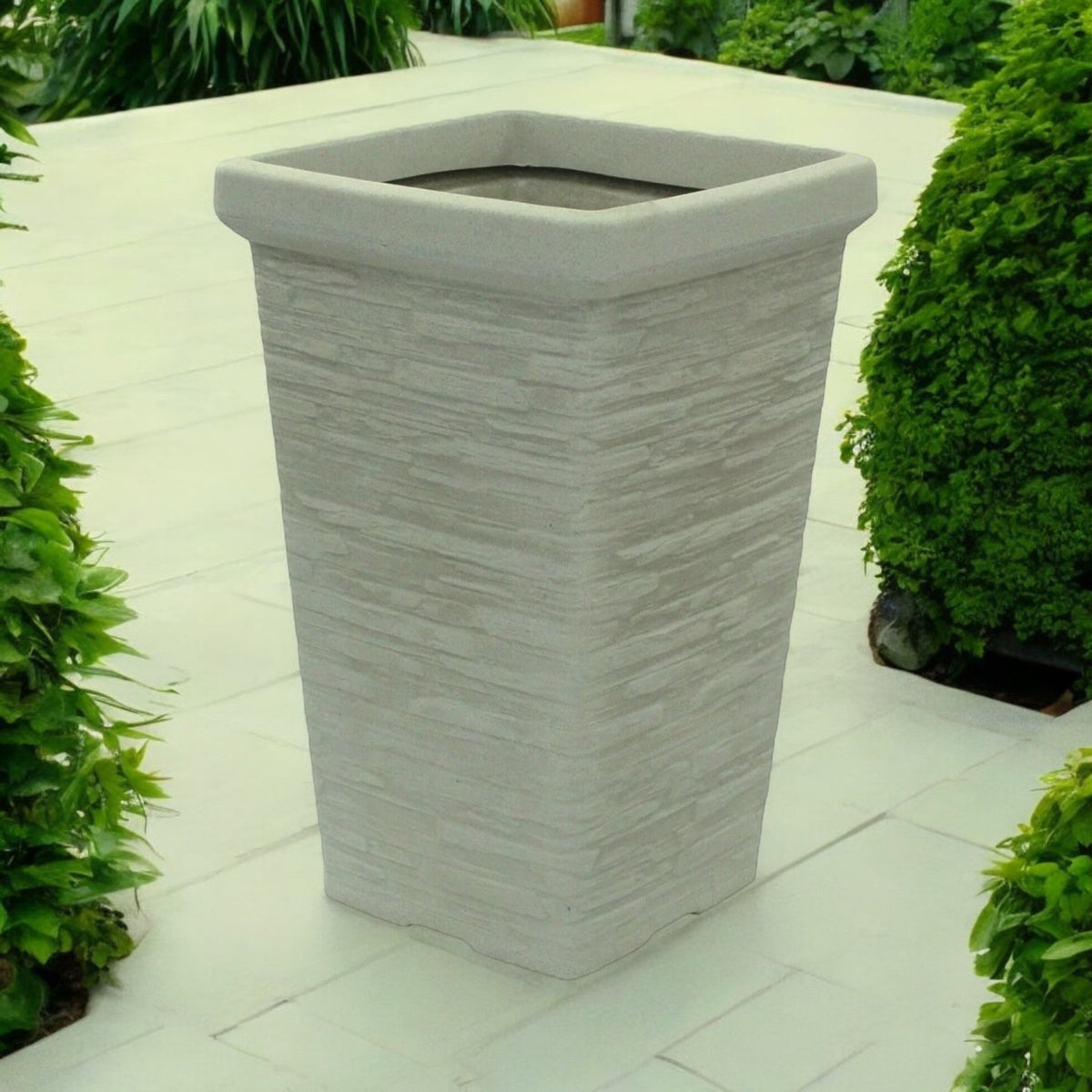 47cm Tall Planter Chimney Slate Style Stone Grey Plant Pot - Cherish Home