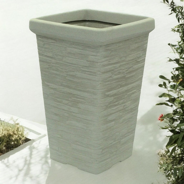 47cm Tall Planter Chimney Slate Style Stone Grey Plant Pot - Cherish Home