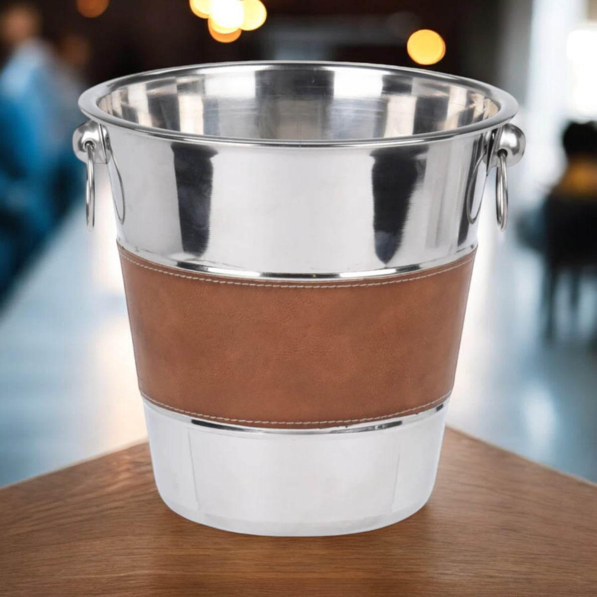 5 Litre Champagne Bucket Stainless Steel Large Ice Bucket Wine Faux Leather - Cherish Home