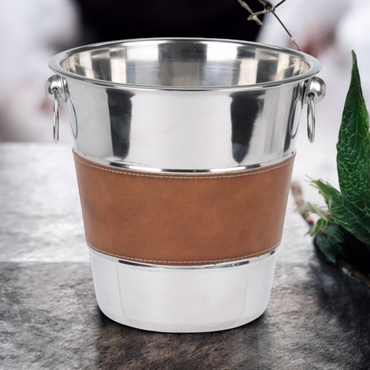 5 Litre Champagne Bucket Stainless Steel Large Ice Bucket Wine Faux Leather - Cherish Home