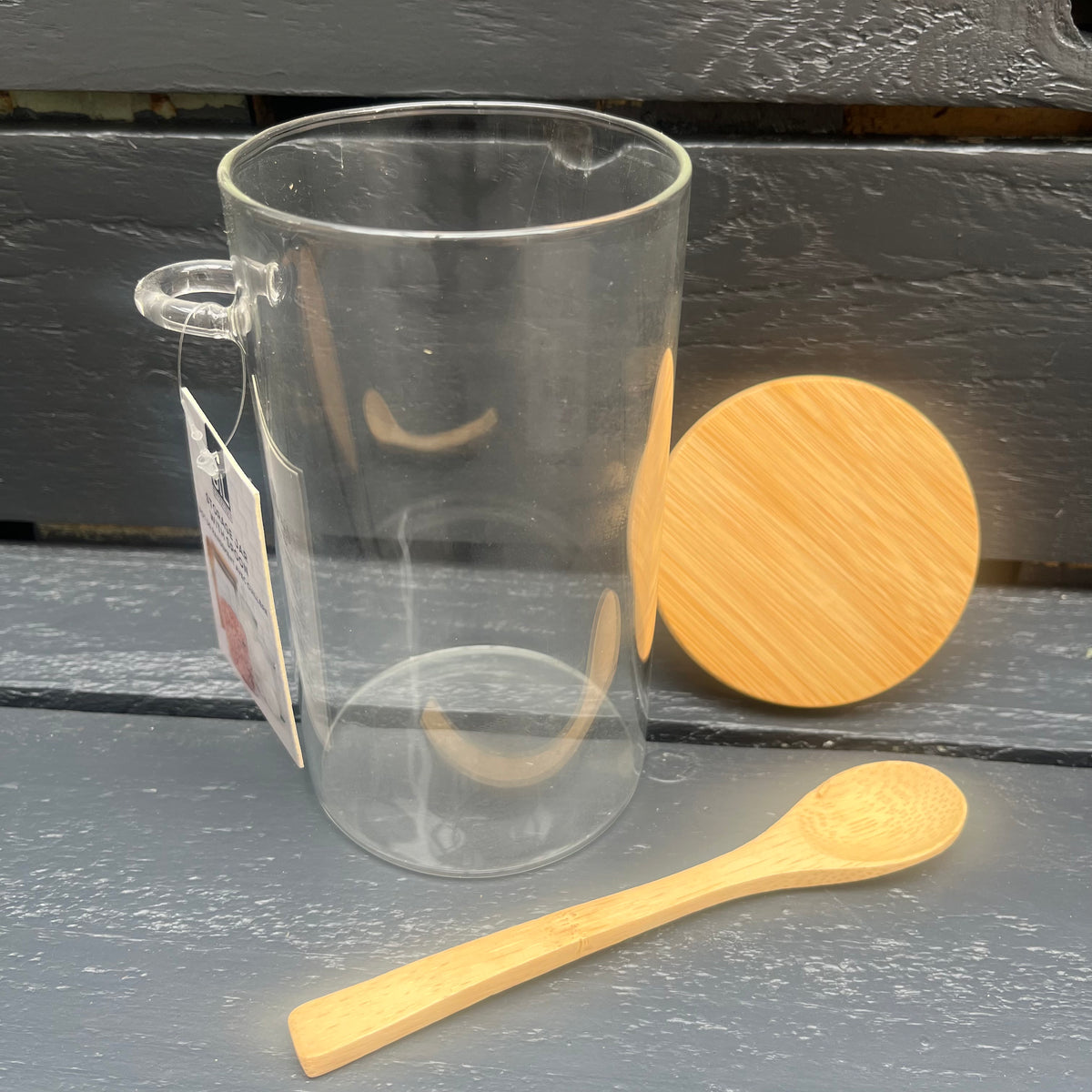 Storage Jar with Wooden Spoon , Versatile Storage for Kitchen or Bathroom Body Scrubs, Epsom Salts, Coffee, Hot Chocolate