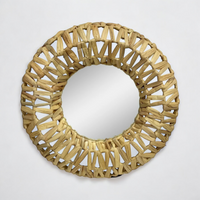 46cm Large Round Wall Hanging Mirror with Natural Wood Frame Woven Design