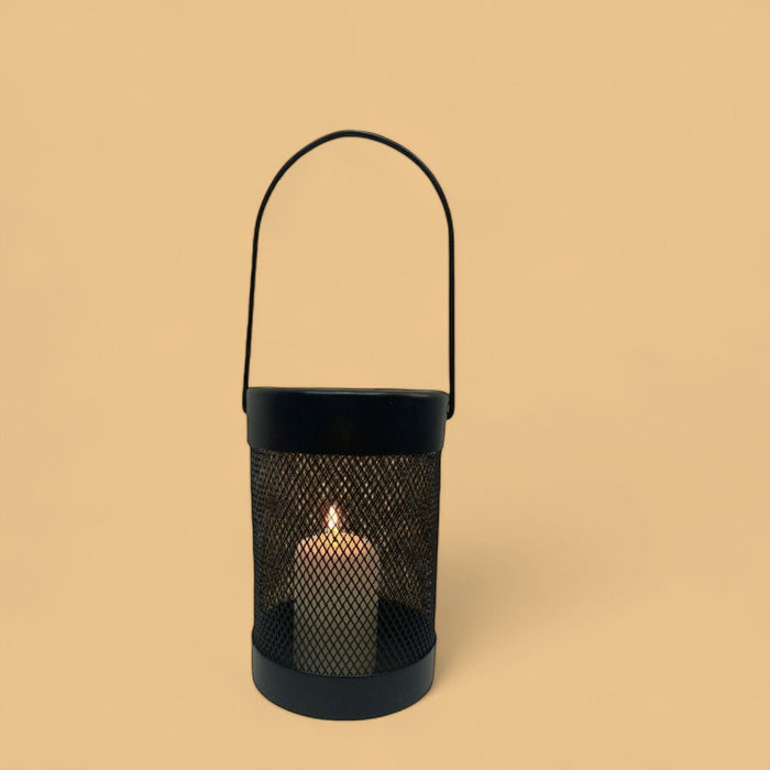Black Mesh Lantern Metal Wired Pillar LED Candle Hanging Lantern Indoor outdoor - Cherish Home