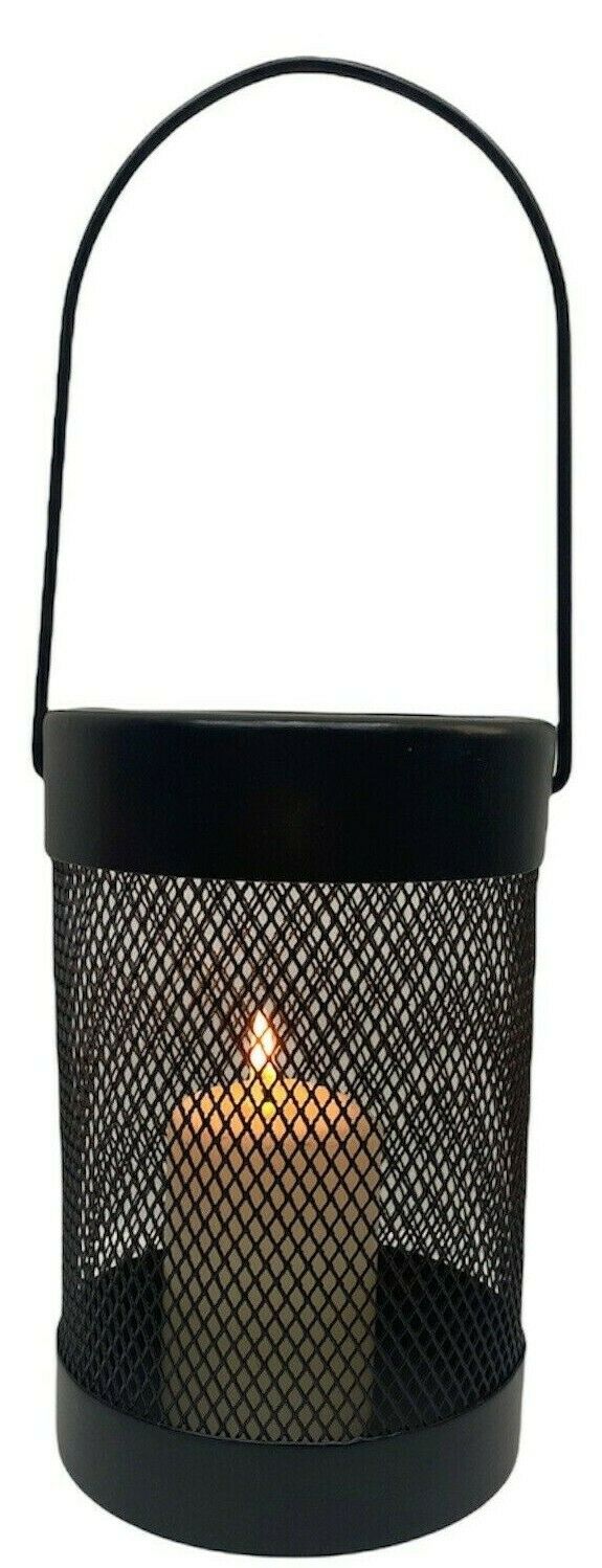 Black Mesh Lantern Metal Wired Pillar LED Candle Hanging Lantern Indoor outdoor - Cherish Home