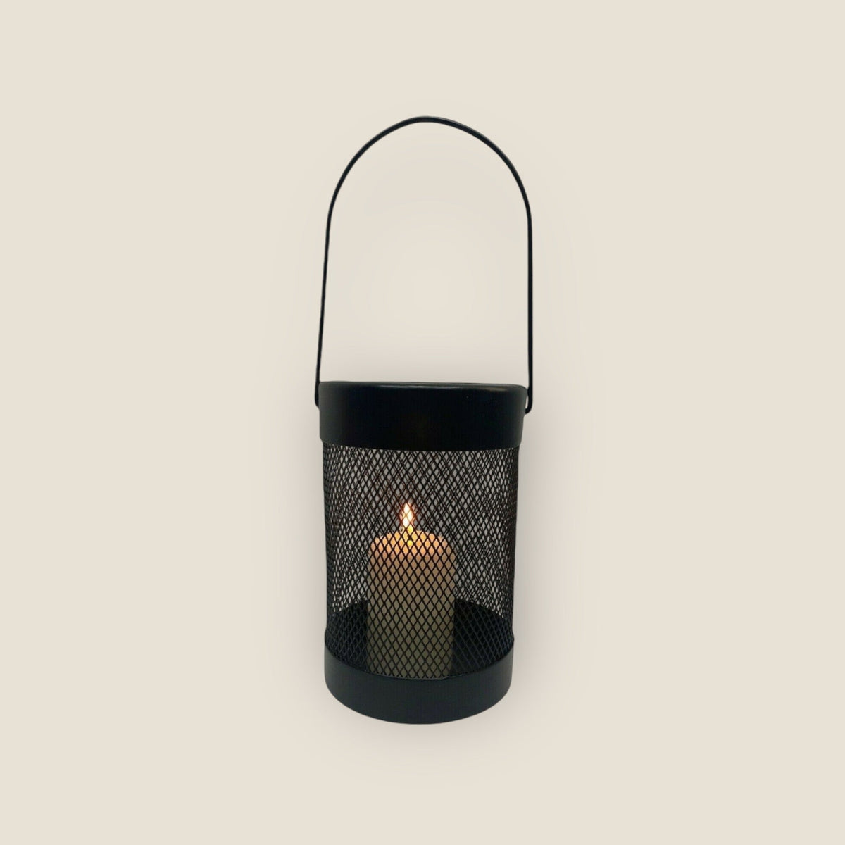 Black Mesh Lantern Metal Wired Pillar LED Candle Hanging Lantern Indoor outdoor - Cherish Home
