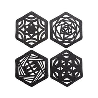 Eco - Friendly Hexagon Coasters - Handmade Recycled Rubber Drink Mats (Set of 2 or 4) for Table Protection - Cherish Home