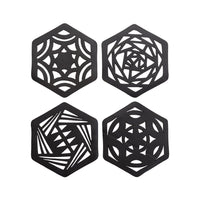 Eco - Friendly Hexagon Coasters - Handmade Recycled Rubber Drink Mats (Set of 2 or 4) for Table Protection - Cherish Home