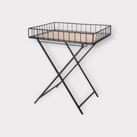 Folding Coffee Table Black Metal & Wood Side Table Small - Cherish Home