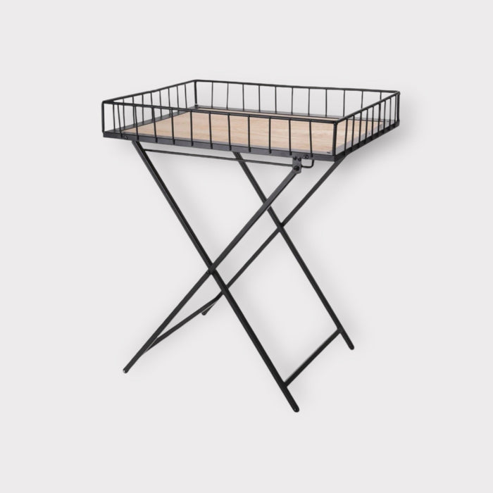 Folding Coffee Table Black Metal & Wood Side Table Small - Cherish Home