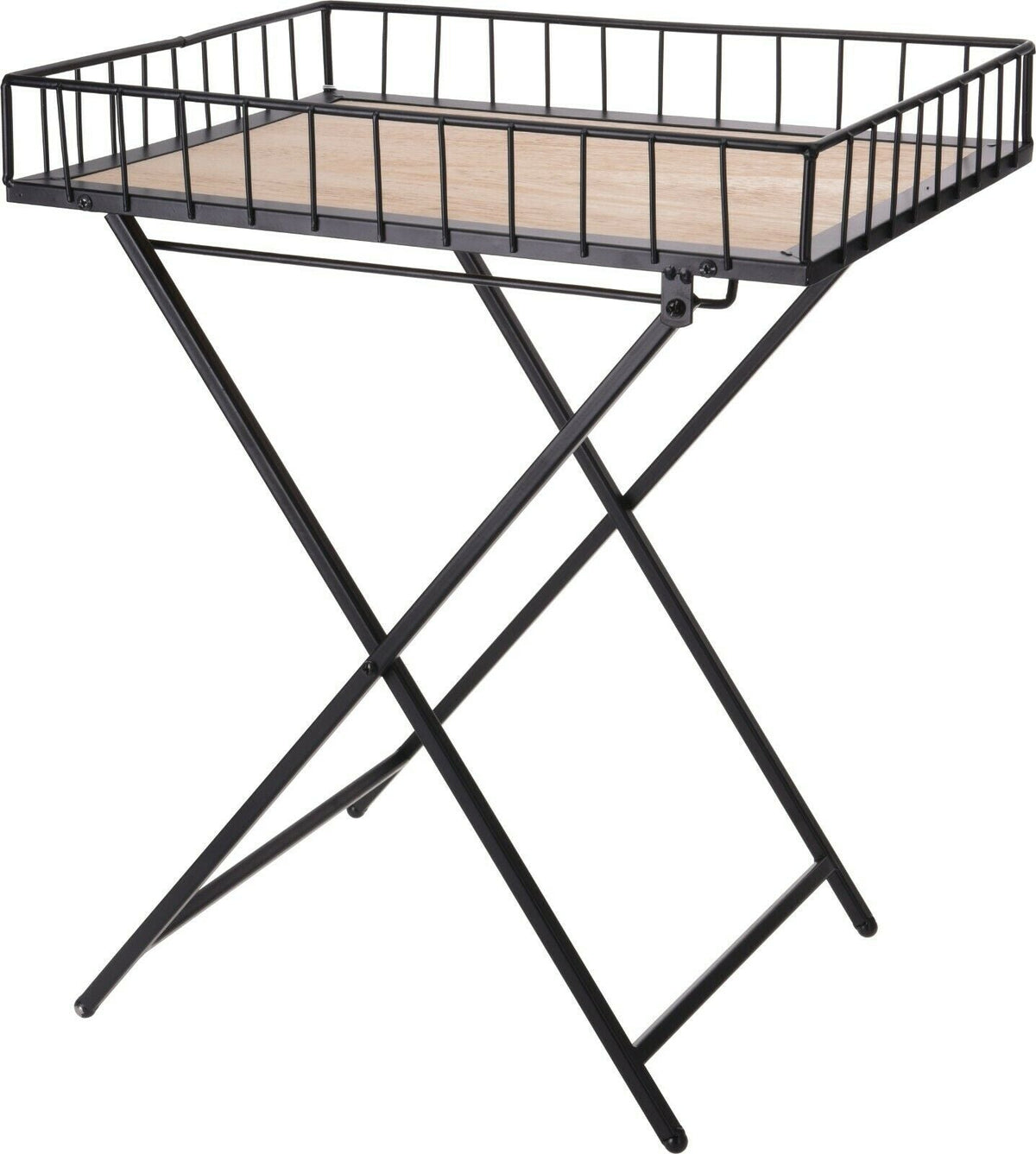 Folding Coffee Table Black Metal & Wood Side Table Small - Cherish Home