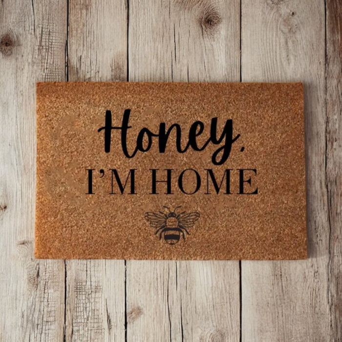 "Honey I'm Home" Doormat - 60cm Wide Welcoming Entry Rug, Cute Bee Design, Durable and Non - Slip - Cherish Home