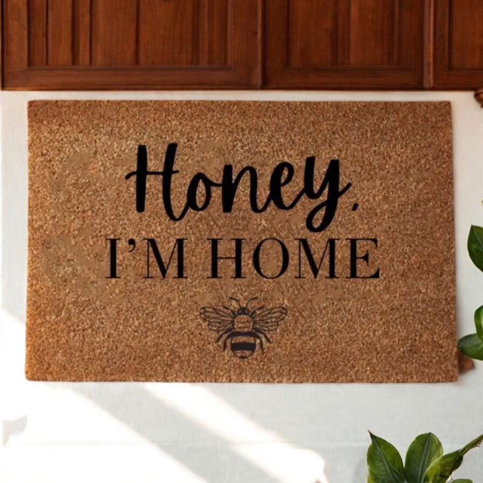 "Honey I'm Home" Doormat - 60cm Wide Welcoming Entry Rug, Cute Bee Design, Durable and Non - Slip - Cherish Home
