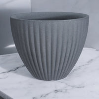 Large 39cm Rippled Flower Pot, Stone Grey 30cm Tall Plastic Pot Planter - Cherish Home