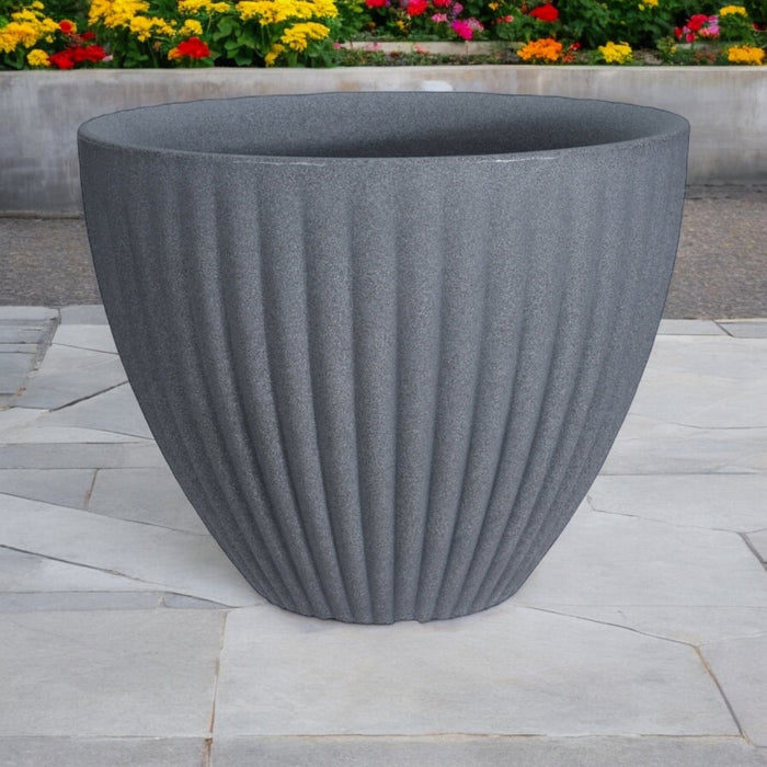 Large 39cm Rippled Flower Pot, Stone Grey 30cm Tall Plastic Pot Planter - Cherish Home
