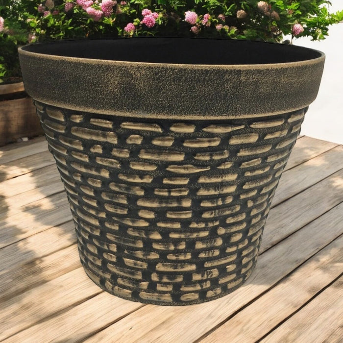 Large Antique Copper Planter Plant Pot Round Pebble Finish - Cherish Home
