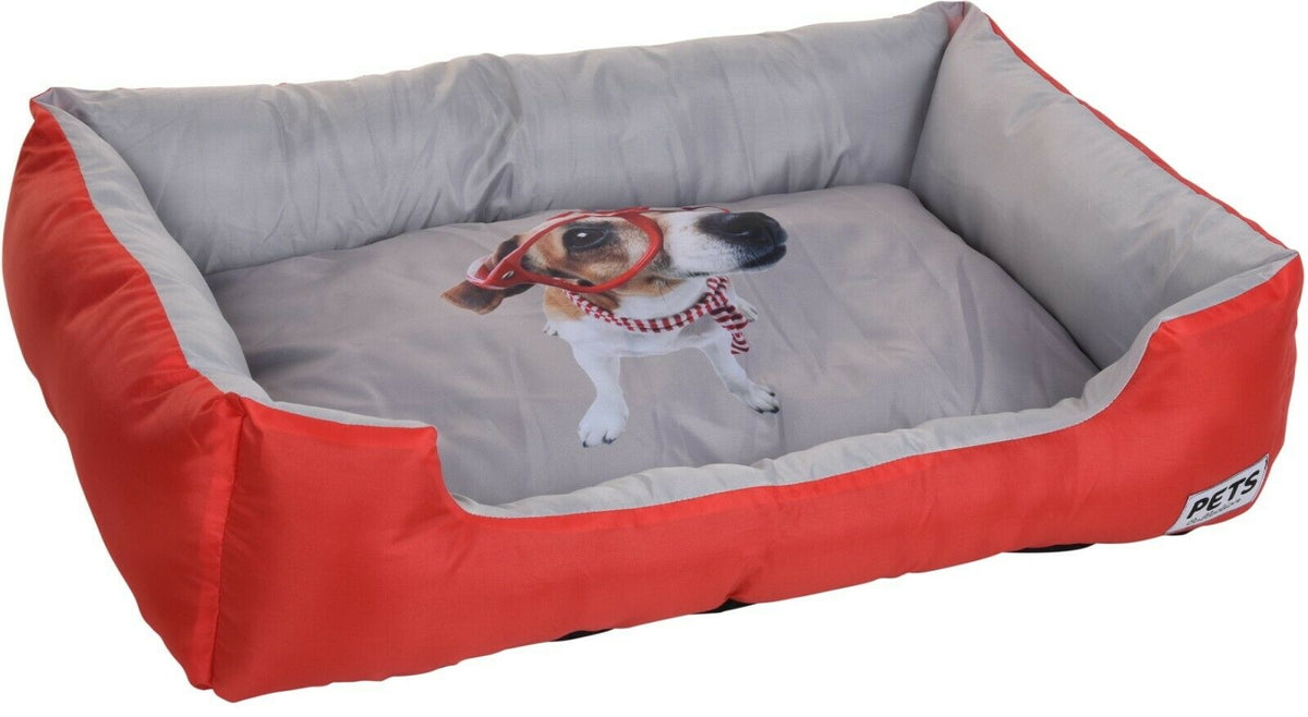 Large Dog Bed Pet Bed 78cm X 55cm X 18cm Rectangle Red Blue & Grey Fun Style - Cherish Home