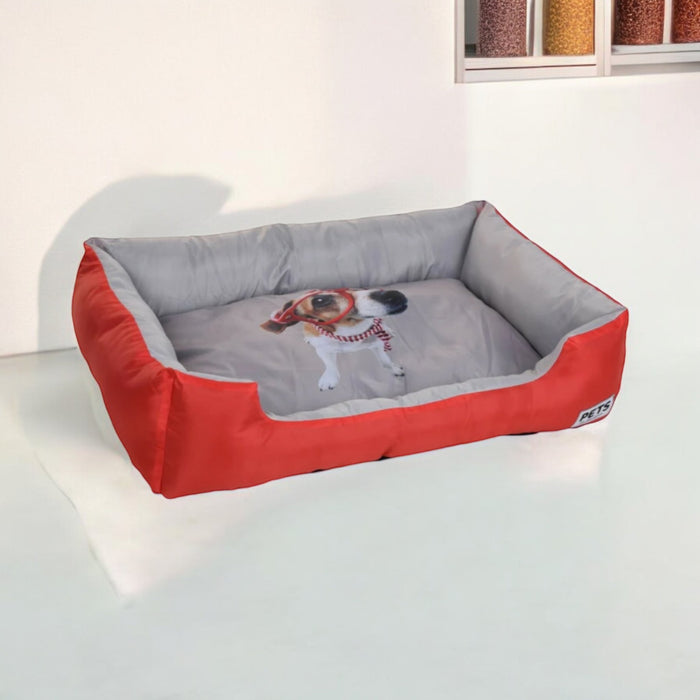 Large Dog Bed Pet Bed 78cm X 55cm X 18cm Rectangle Red Blue & Grey Fun Style - Cherish Home