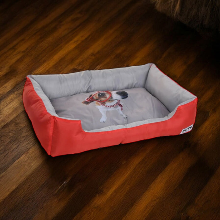 Large Dog Bed Pet Bed 78cm X 55cm X 18cm Rectangle Red Blue & Grey Fun Style - Cherish Home
