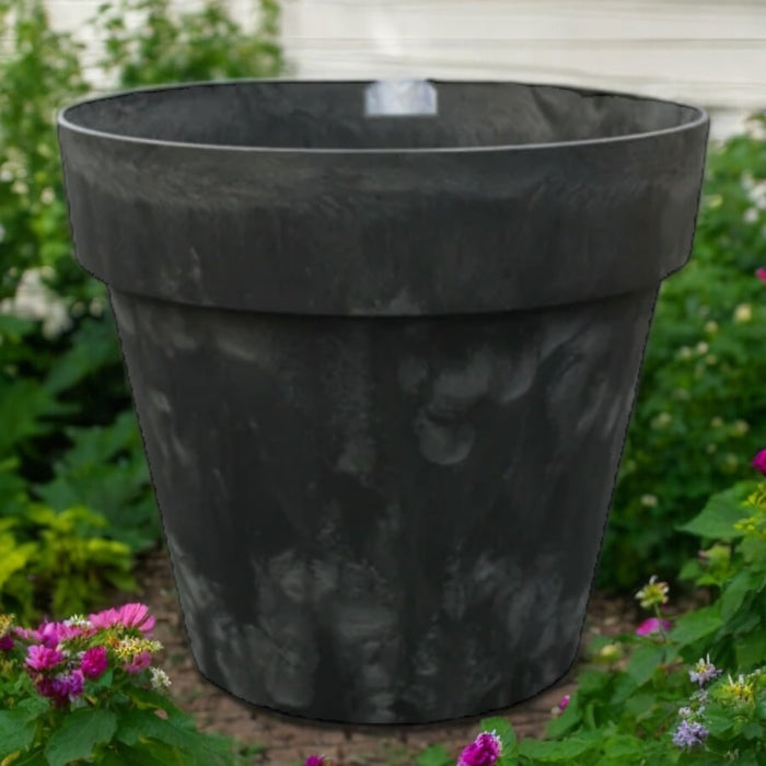 Large Plastic Barrel Planter, Charcoal Grey Marble Effect - Cherish Home