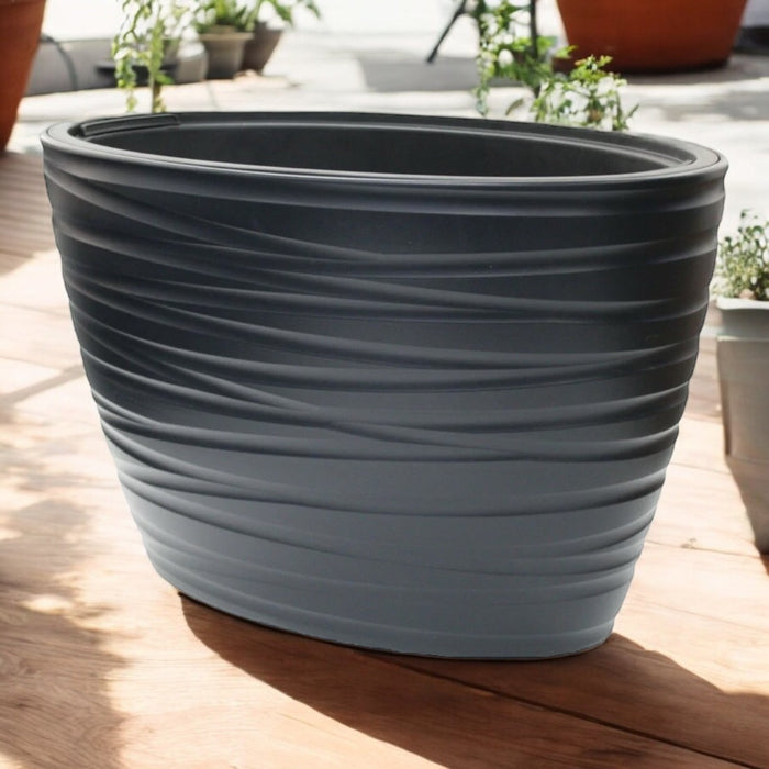 Large Plastic Oval Planter with Insert, Black 56/24L Flower Pot - Cherish Home
