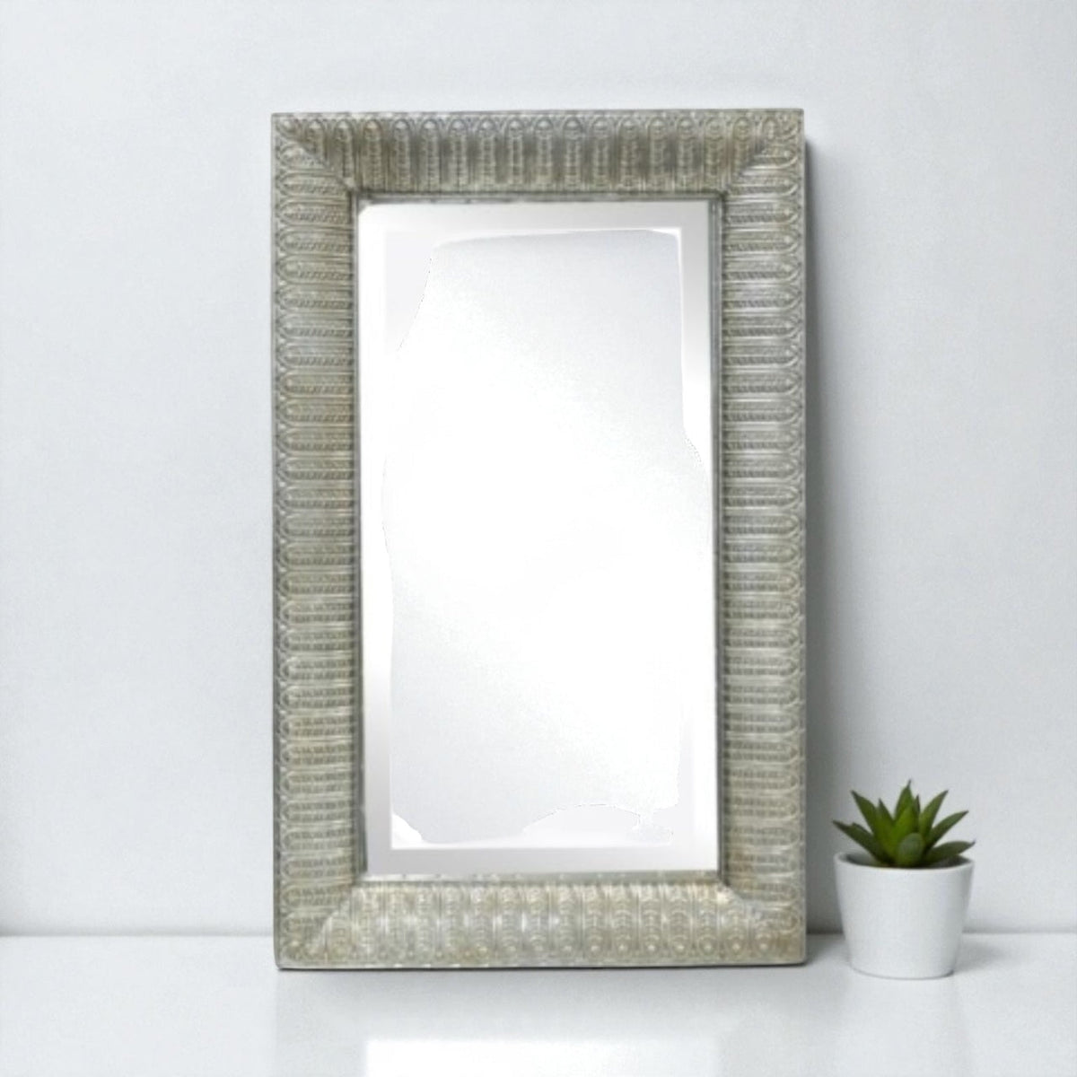 Large Rectangle Frame Mirror 48cm x 76cm Floral Metal Large Wall Mirror Champagne - Cherish Home