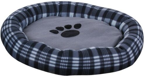 Large Round Plush Dog Bed 62cm In Tartan Design Blue Brown Black - Cherish Home