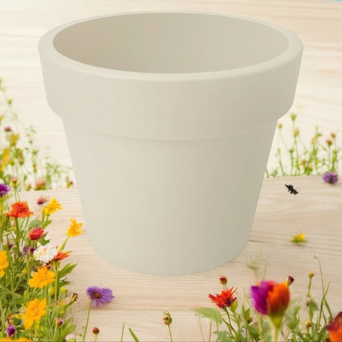 Medium 30cm Round Planter Plastic Plant Pot Cotton White 10L - Cherish Home