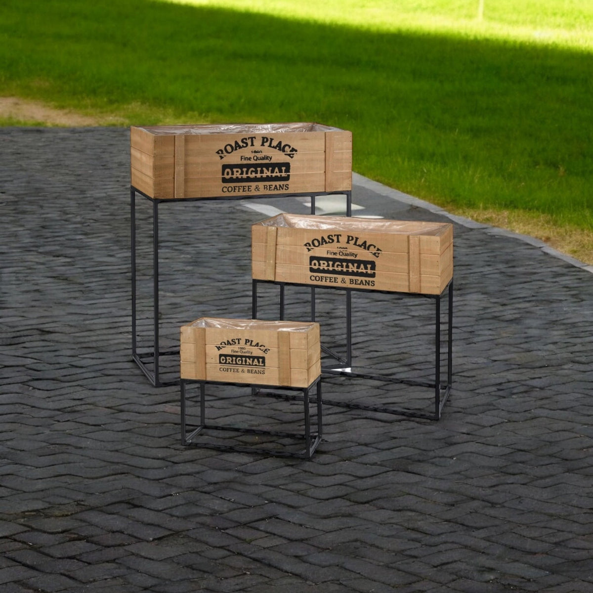 Rammento 3 Tiered Wooden Herb Planter on Powder - Coated Metal Stand, Raised Beds - Cherish Home