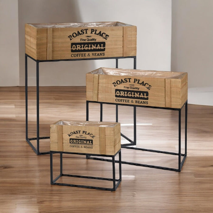 Rammento 3 Tiered Wooden Herb Planter on Powder - Coated Metal Stand, Raised Beds - Cherish Home