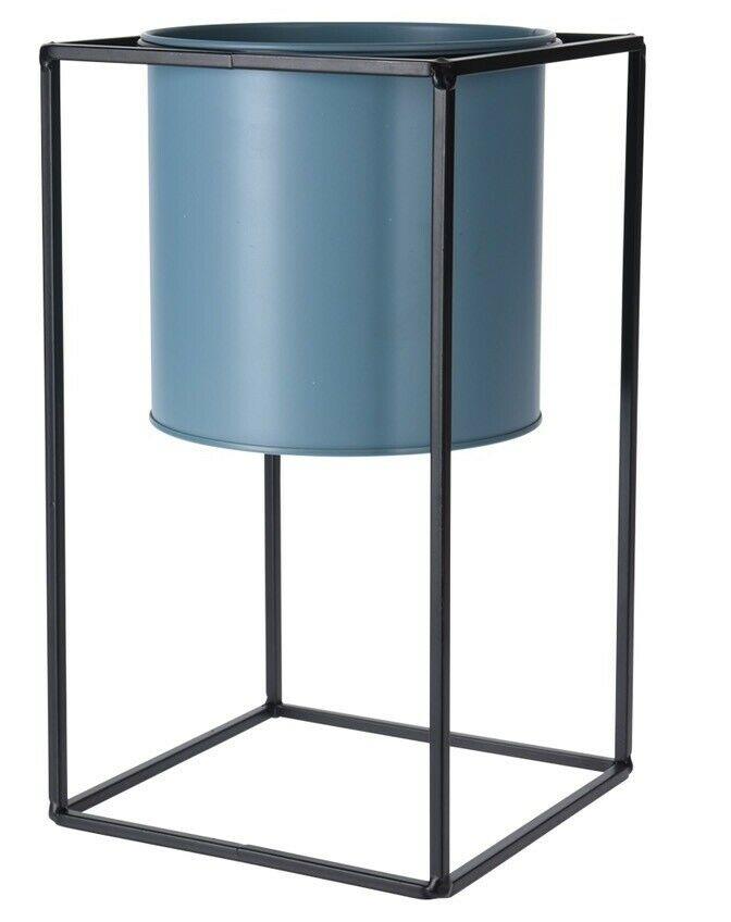 Rammento 30cm Tall Raised Indoor Metal Plant Pot On Stand Blue 15cm ⌀ Flower Pot - Cherish Home