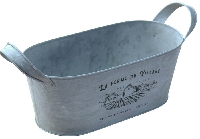 Rammento 31.5cm Long Zinc Trough Planter with Handles, Silver Rustic Plant Pot - Cherish Home