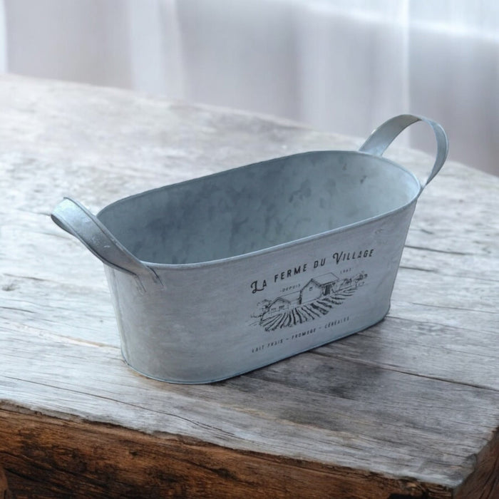 Rammento 31.5cm Silver Trough Planter with Handles - Cherish Home