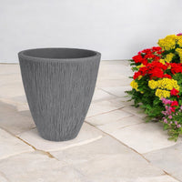 Rammento Grey Stone - Effect 42cm Tall Ribbed Plastic Planter - Home/Patio Use - Cherish Home