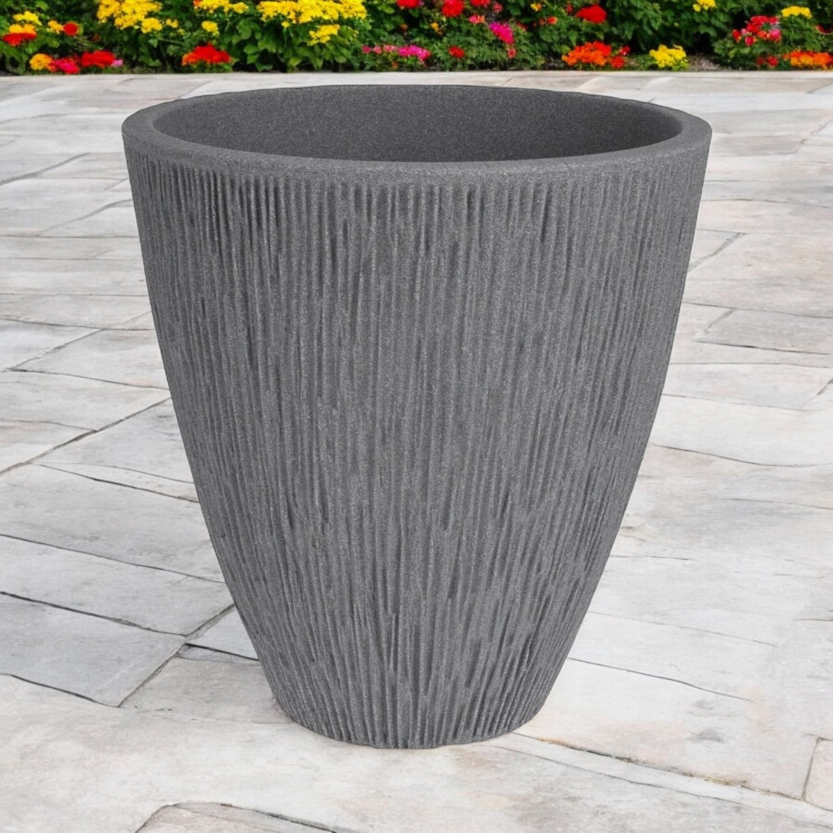 Rammento Grey Stone - Effect 42cm Tall Ribbed Plastic Planter - Home/Patio Use - Cherish Home