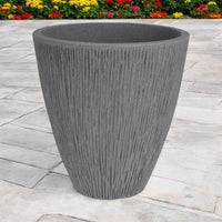 Rammento Grey Stone - Effect 42cm Tall Ribbed Plastic Planter - Home/Patio Use - Cherish Home