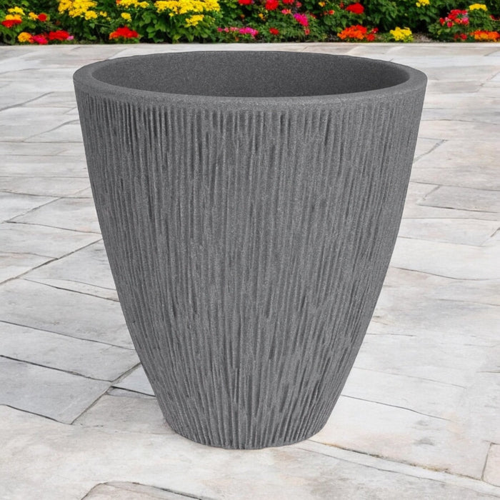 Rammento Grey Stone - Effect 42cm Tall Ribbed Plastic Planter - Home/Patio Use - Cherish Home