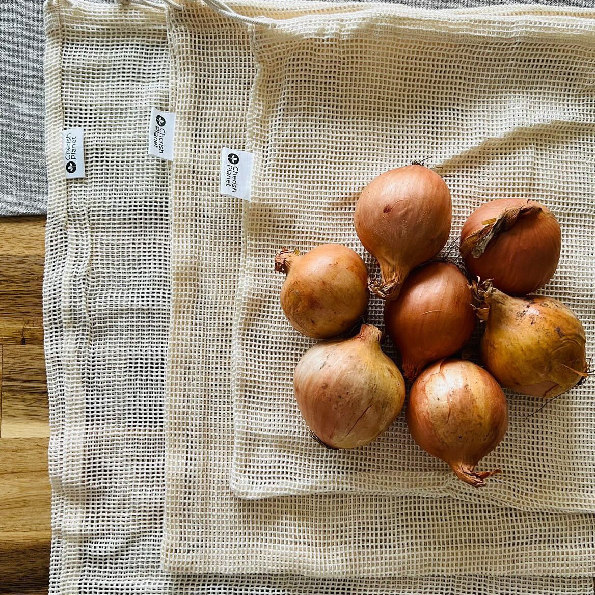 Reusable, Natural, Washable Drawstring Cotton Bags Set of 3 - Cherish Home