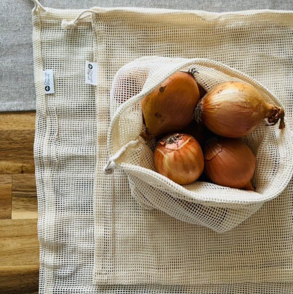 Reusable, Natural, Washable Drawstring Cotton Bags Set of 3 - Cherish Home