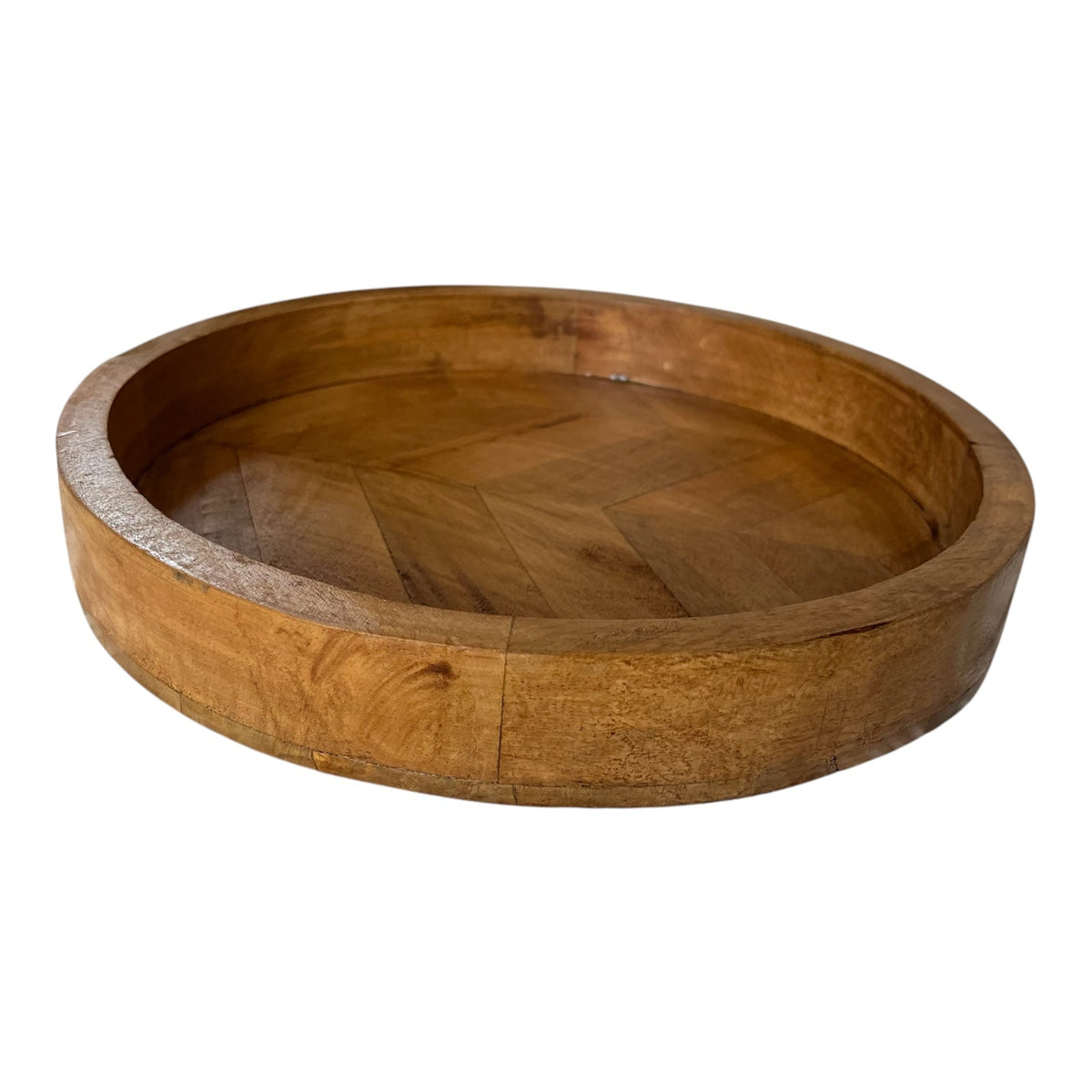 Round Herringbone Wooden Serving Trays - Mango Wood - Cherish Home